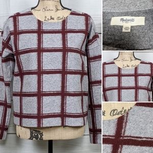MADEWELL Large Plaid Gray/Burgundy Wool Sweater...